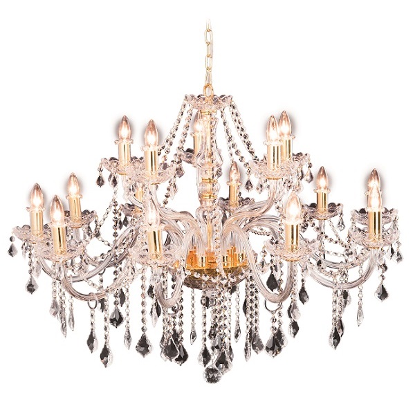 15灯式 ガラスシャンデリア Glass Chandelier 白熱球 ゴールド LED対応